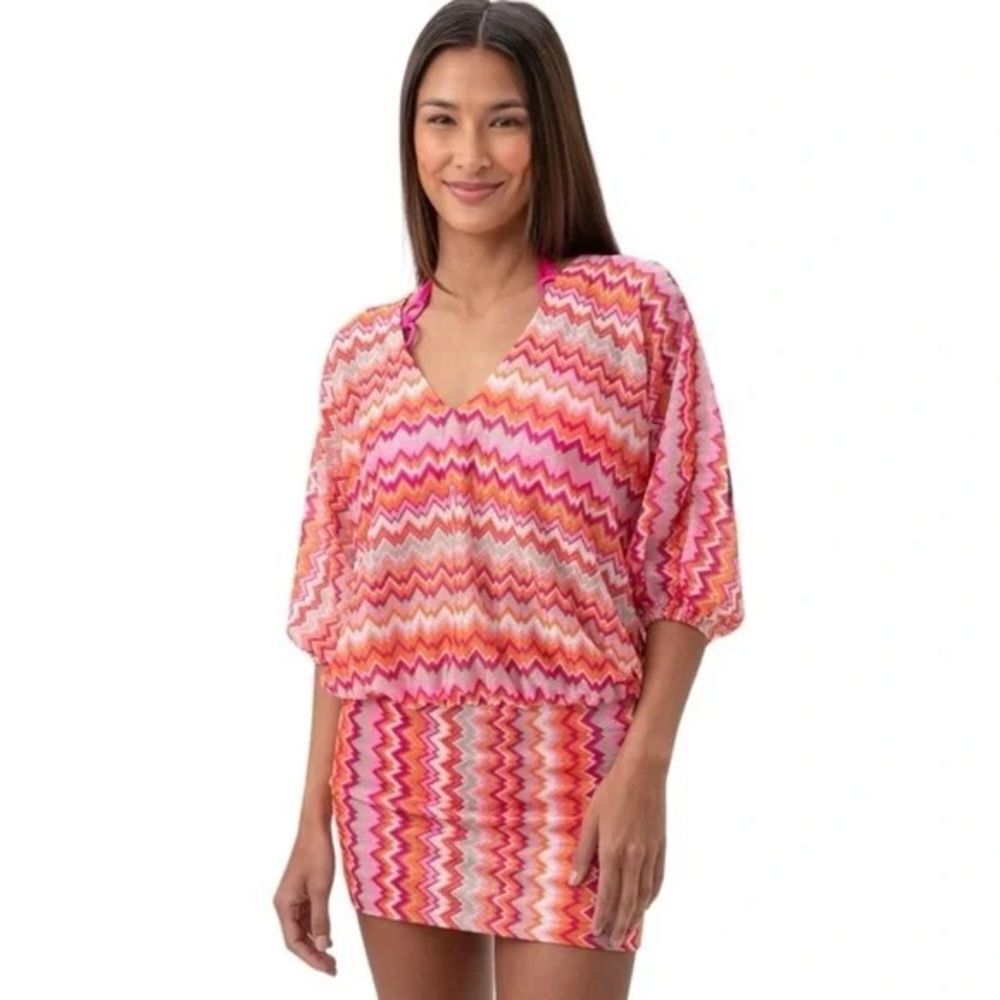 Trina Turk Tunic Zen V-Neck Short Swim Cover Up Dress NWT Size XL
